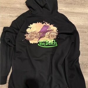 Von Dutch Black Hoodie with Motorcycle Graphic